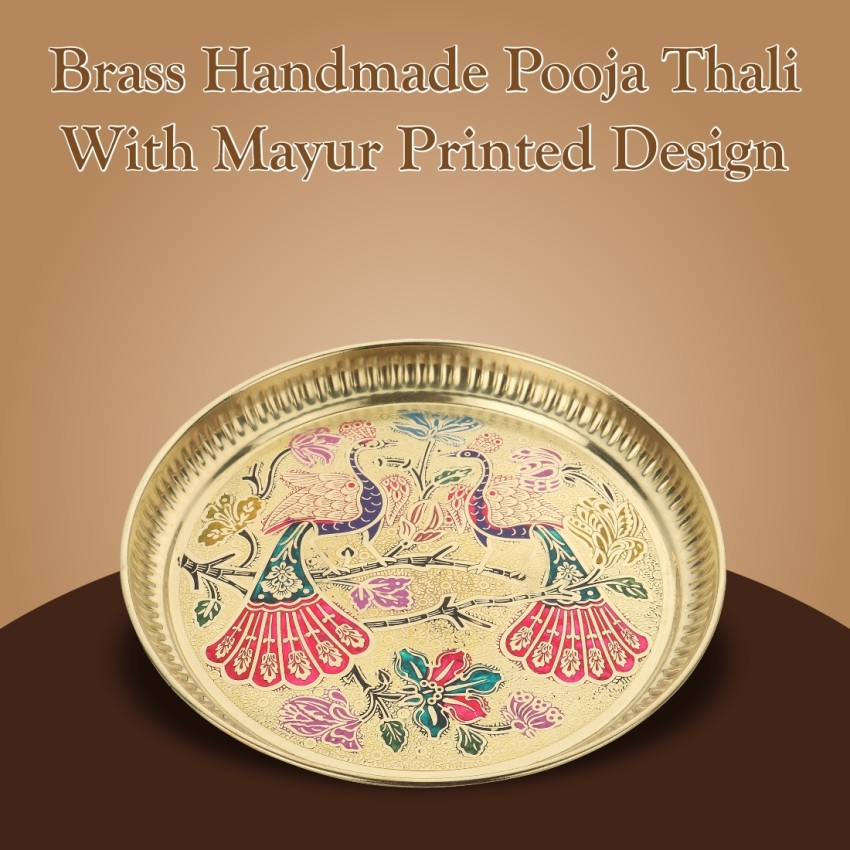 TORPPEZA 6 Inch Pure Brass Plate Thali Pooja Purpose Engraved