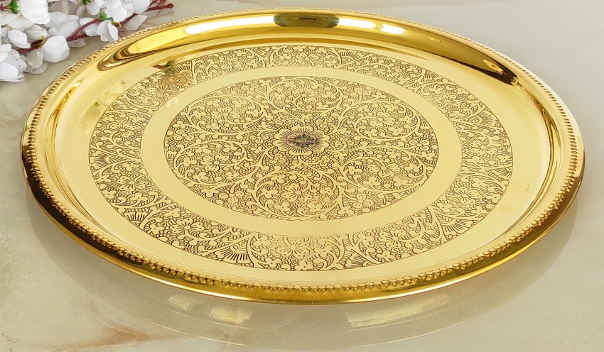 IndianArtVilla Brass Plate 13 Inch Diameter Dinner Plate Price in