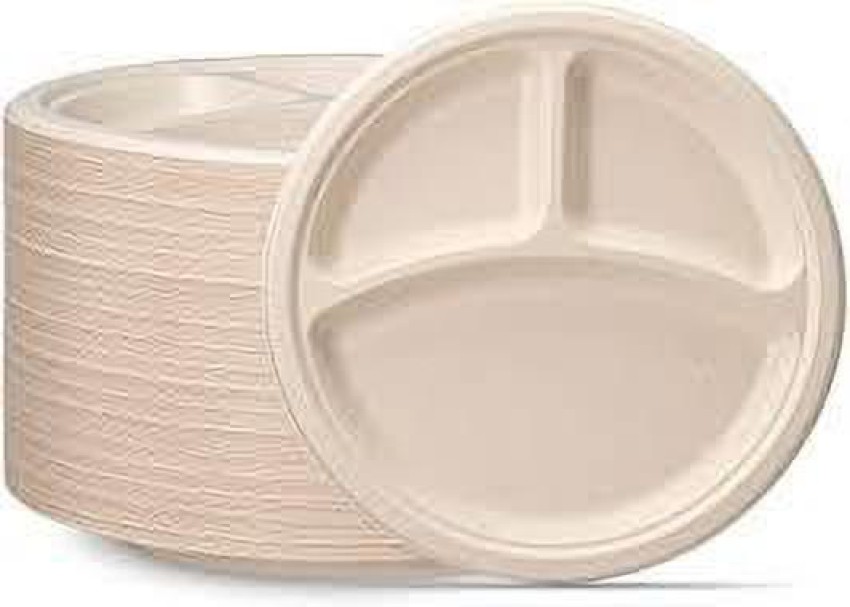 Buy 3 Compartment Disposable Plates with Lid Cover (Pack of 50