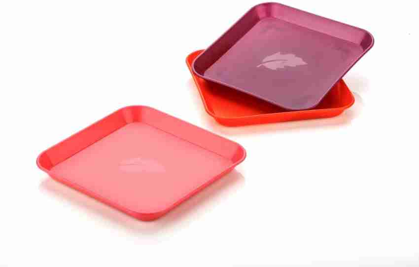 Unbreakable Microwave Safe Plastic Red Square Half Plate Set Of 6 Pieces,7  Inch