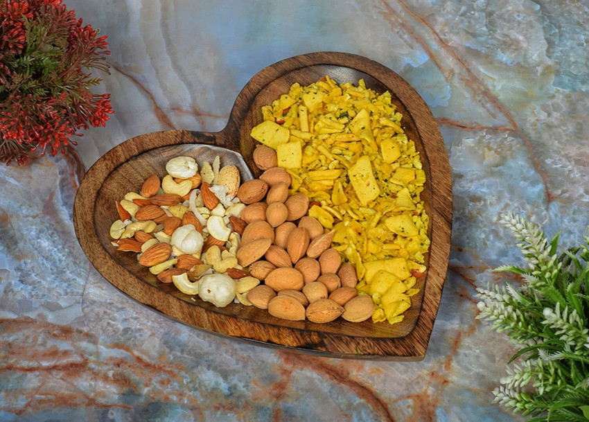 KABAS Mango Wood Heart Shaped Platter Decorative Serving Platter