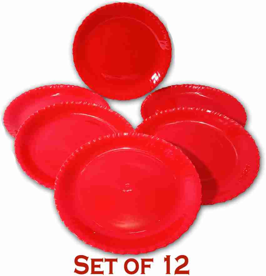 Unbreakable Microwave Safe Plastic Red Square Half Plate Set Of 6 Pieces,7  Inch