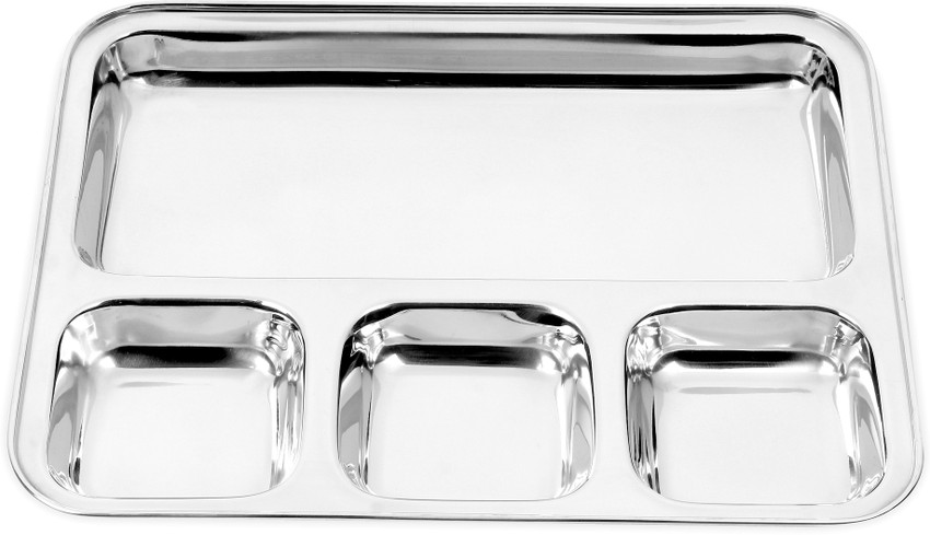 DOKCHAN 4 in 1 Partition Thali Stainless Steel Plate Deep Compartment 10 x 12 Inch Sectioned Plate Price in India Buy DOKCHAN 4 in 1 Partition Thali Stainless Steel Plate Deep