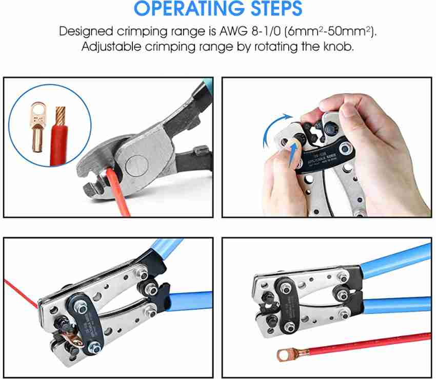 Wire Crimper and Cable Cutter for 0, 1, 2, 4, 6, 8, 10 AWG - Cable Lug  Crimping