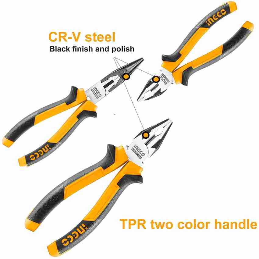 INGCO Pliers Tool Set, 3pcs Small Plier Set, 8 Inch Combination Pliers, 6  Inch Diagonal Cutting