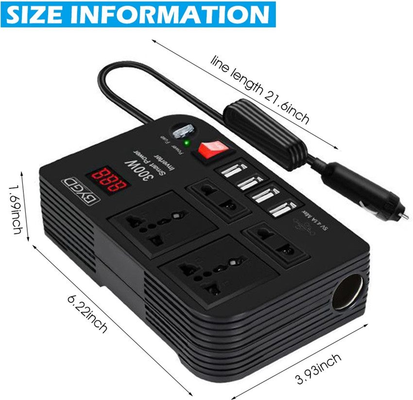 HASTHIP Outlet Fuse DC 12V to 220V Car Inverter with LED Voltage