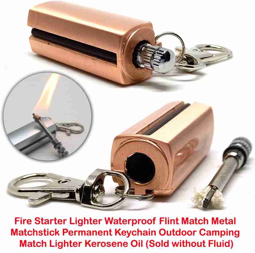 Permanent Match Kerosene Lighter, Flint Matchstick Fire Starter Lighter,  Reusable Flint Waterproof Metal Keychain Camping Emergency Survival Gear