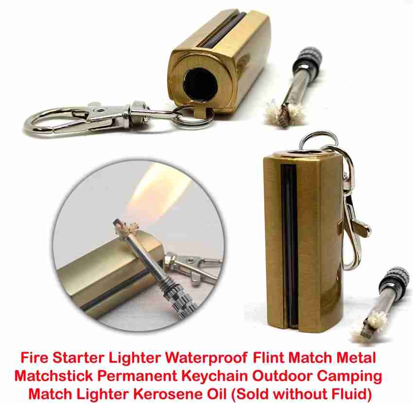 Permanent Match Keychain Lighter, Flint Matchstick Fire Starter Lighter,  Reusable Flint Waterproof Metal Keychain Camping Emergency Survival Gear