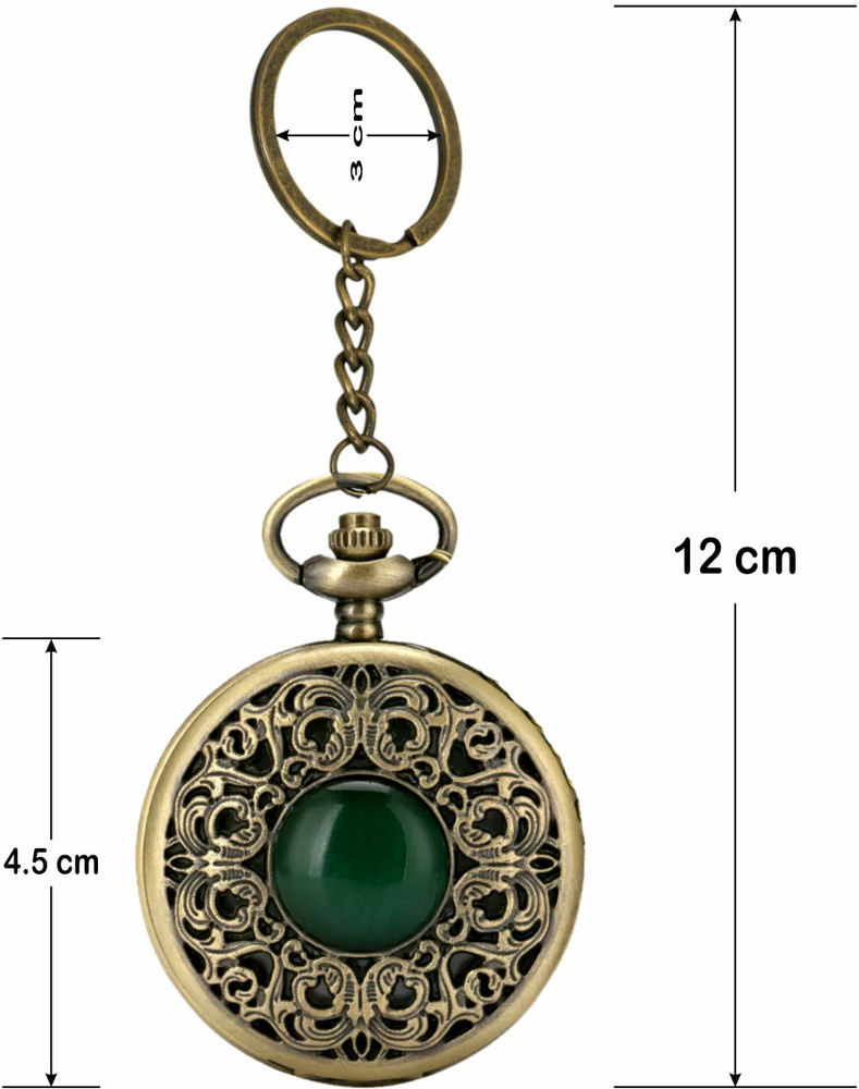 Tiny Tim Green Crystal Vintage Pocket Watch Antique Gandhi Style Metallic Key Chain Gift Green Crystal Poxket Watch Keychain Bronze Metal Pocket Watch Chain Price in India Buy Tiny Tim Green Crystal