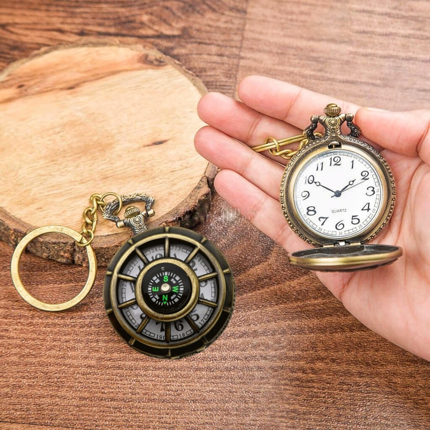 GT Gala Time Antique Magnetic Compass Theme Vintage Premium Gandhi Style Pocket Watch Key chain with Key Ring For Car Bike Keys Best Gift Bronze Metal Pocket Watch Chain Price in