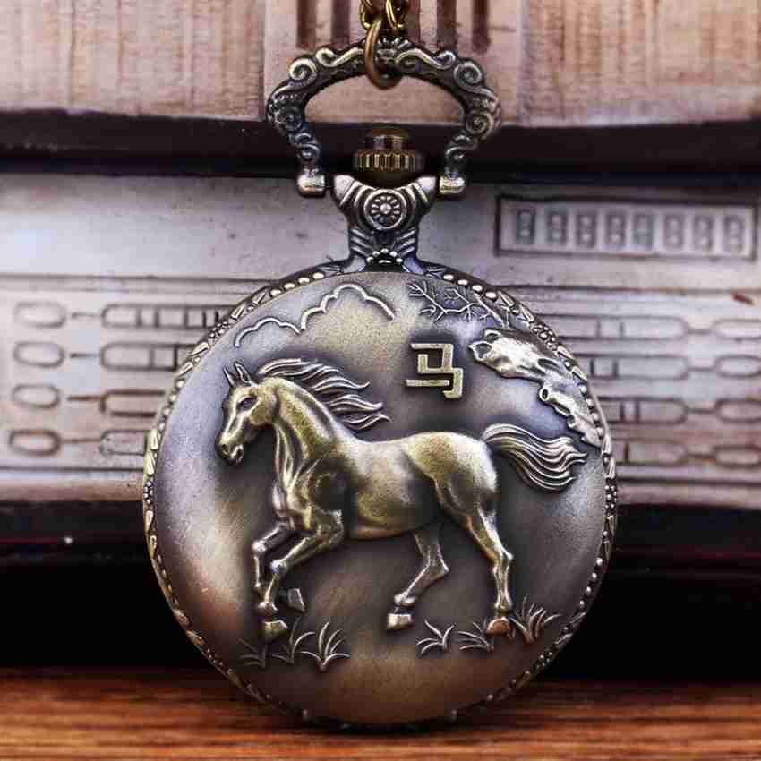 Tiny Tim Running Horse Vintage Pocket Watch Antique Style Metallic