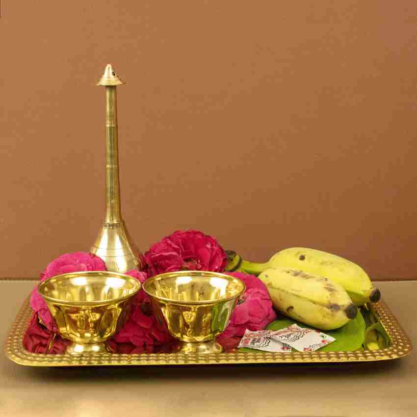 Traditional Handcrafted Brass Puja Pooja Thali / Aarti Bartan Plate set for  All Occasions