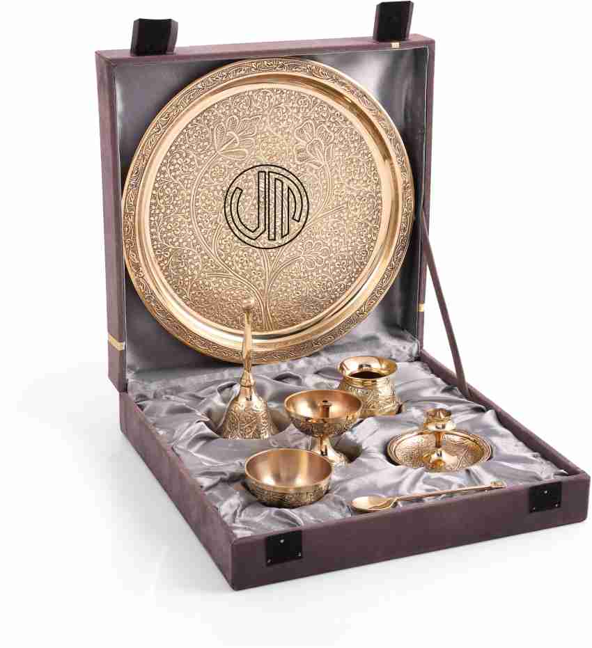 Vaasa Mimansa Brass Pooja Set, Simple Polish Pooja Thaali Set, Traditional, Gifting, Brass Price in India - Buy Vaasa Mimansa Brass  Pooja Set