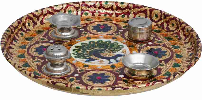 Swastik Engraved Silver Plated Thali Set for Poojas & Rituals