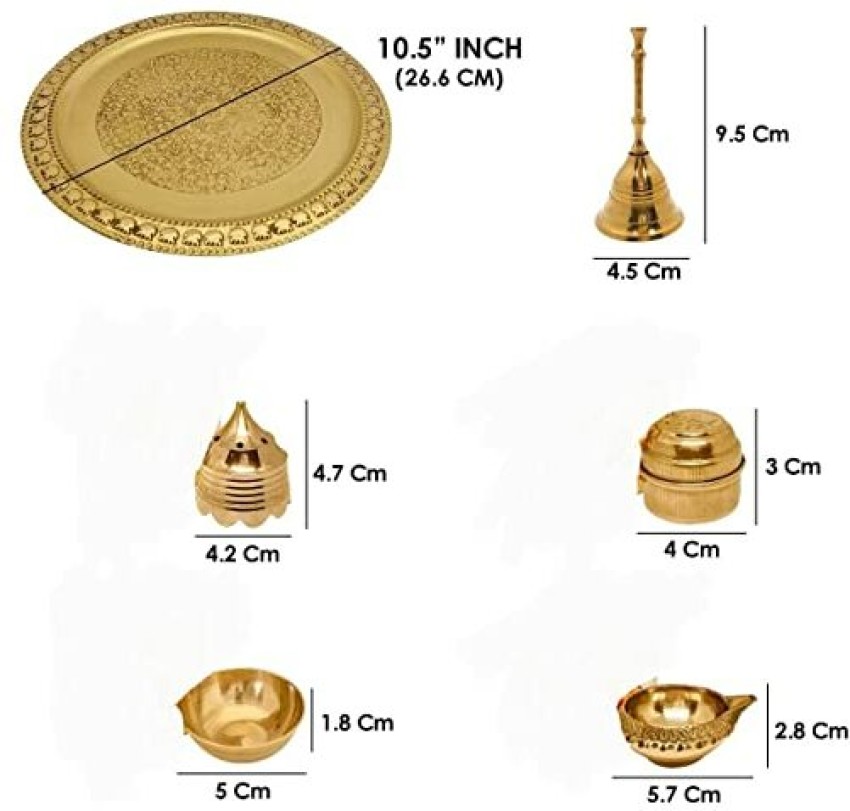 Moon international 10 Brass Itching Pooja Thali Set of 6 Pcs for Pooja,  Festival and Gift Brass Price in India - Buy Moon international 10 Brass  Itching Pooja Thali Set of 6