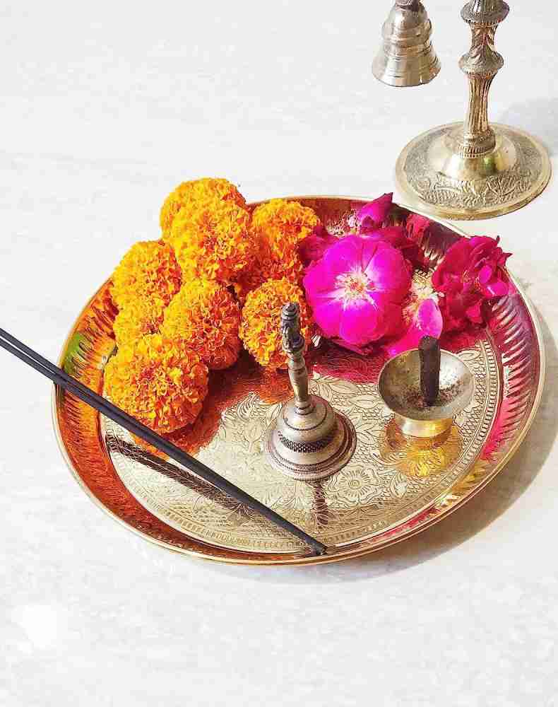 amishi blissful decor Handcrafted Flower Embossed Design Pooja Plate Brass  Pooja Thali For Home Temple Brass Price in India - Buy amishi blissful  decor Handcrafted Flower Embossed Design Pooja Plate Brass Pooja Thali For  Home Temple Brass