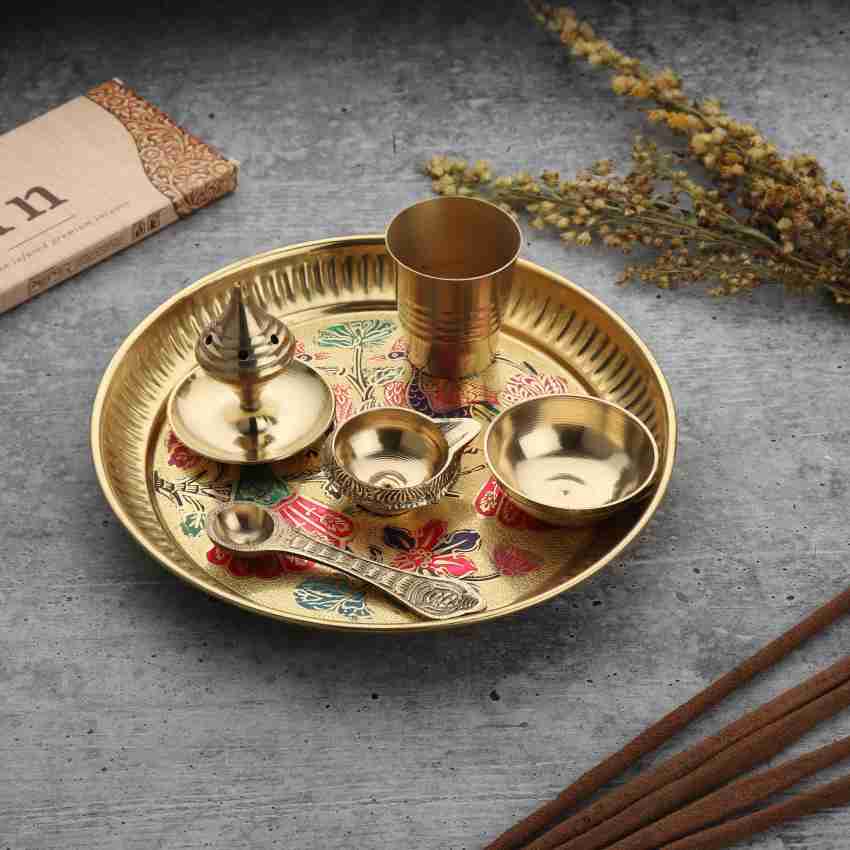 DOKCHAN Handcrafted Pure Brass Puja Thali Set of 6 Piece for Mandir Pooja 7  Inch Brass Price in India - Buy DOKCHAN Handcrafted Pure Brass Puja Thali  Set of 6 Piece for