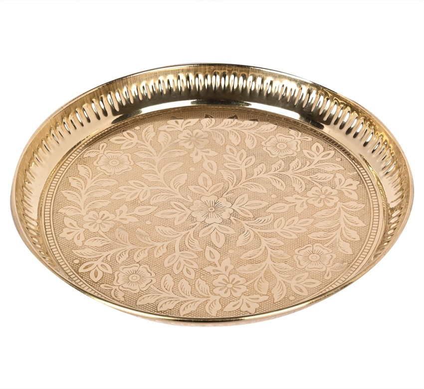 Shoperszone Traditional Handcrafted Brass Thali/Aarti Bartan Plate