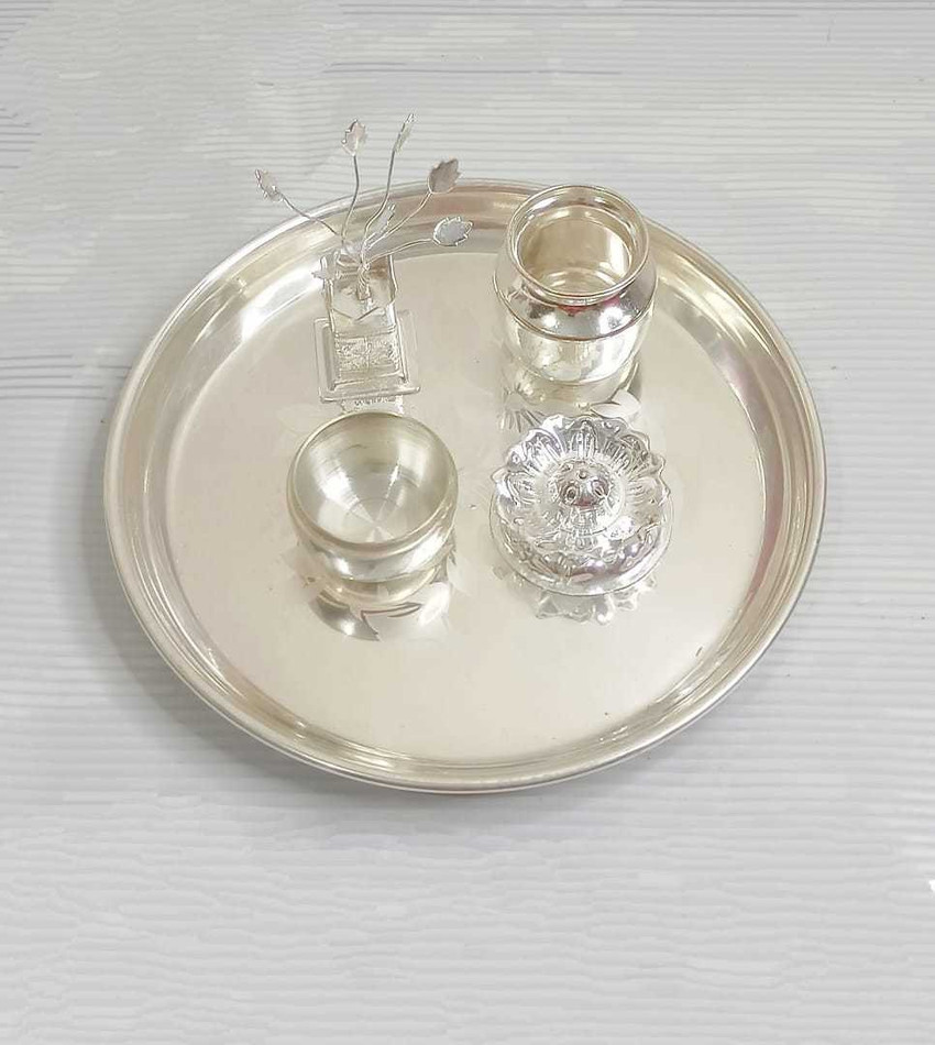 Sirgan German Silver Pooja Set With Thulasi Madam For Pooja Decor