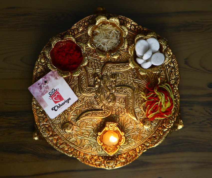 Gold plated pooja outlet thali