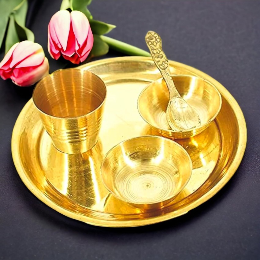 Radhna Indian Traditional Brass Plate Thali with Shivling Stand and Jal  Abhishek Kalash Lota for Pooja Home Decor (Gold) | Puja Item