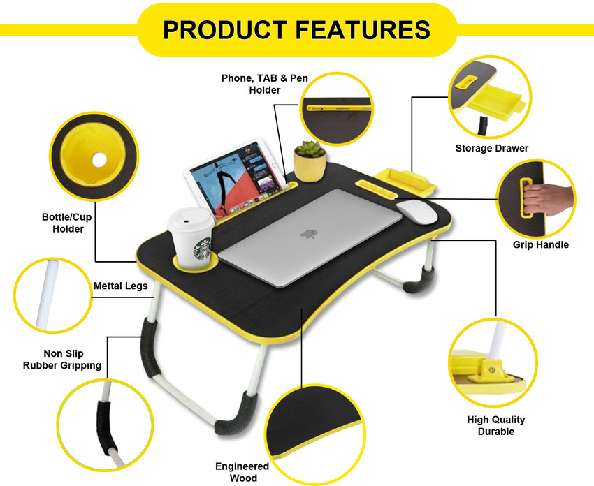 Callas multipurpose foldable laptop table hot sale with cup holder & drawer