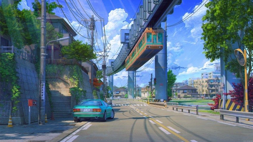 Download Clean Street In An Anime Night City Wallpaper | Wallpapers.com