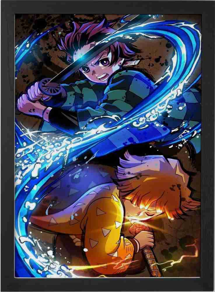 demon slayer poster with frame tanjiro and zenitsu wall poster