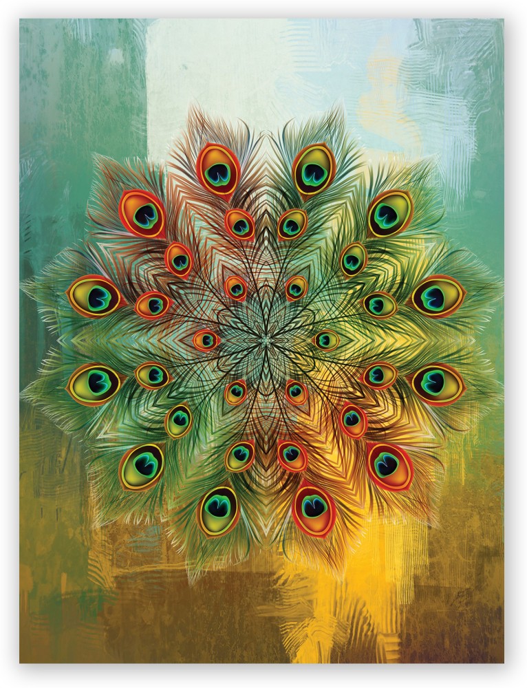 Circle with Green Peacock Feathers Art Print for Sale by