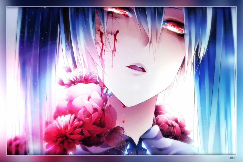 Anime Girls Anime Crying Hatsune Miku Flowers Red Eyes Girl Anime Character  With Pink Daisy Flowers Matte Finish Poster Paper Print - Animation &  Cartoons posters in India - Buy art, film,