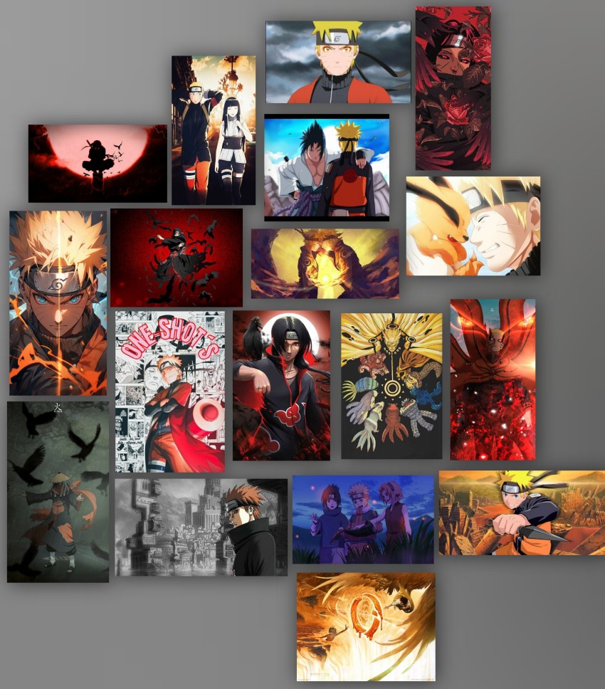 NARUTO ANIME WALL POSTER, PACK OF 18 wall collage kit, ANIME WALL COLLAGE6  * 4 inches, Naruto Uzumaki, Sasuke Uchiha