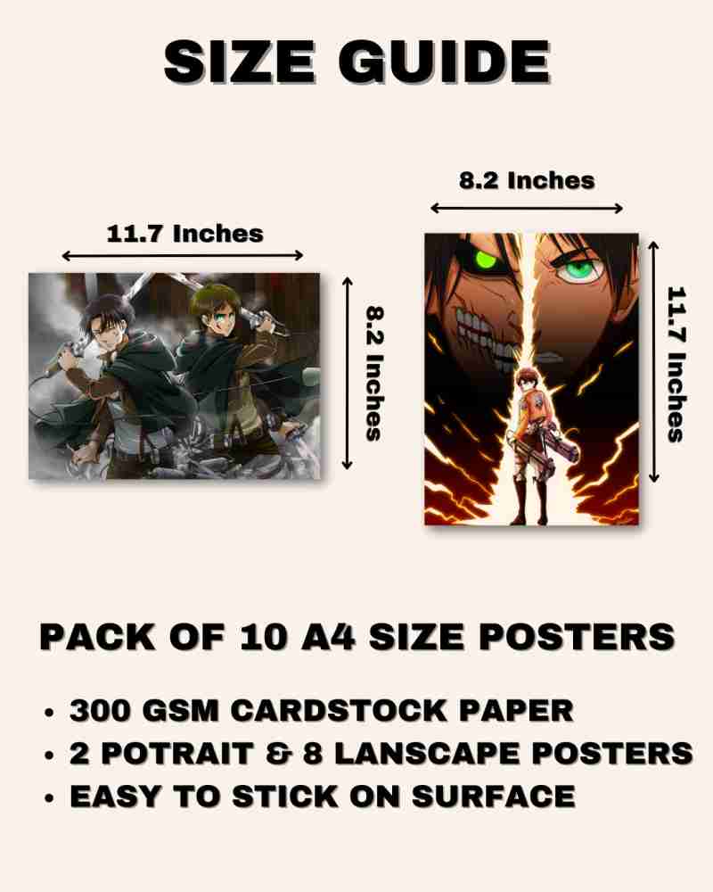 ATTACK ON TITAN POSTERS PACK OF 10 (300 GSM), ATTACK ON TITAN WALL DECOR, Anime  Wall Poster
