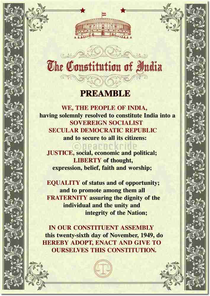 Preamble of Indian Constitution A3 Fine Art Print