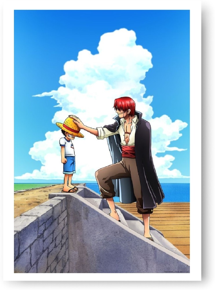 ANIME POSTER FRAME - ONE PIECE SHANKS AND LUFFY - Black Framed Wall Poster  For Home And Office With Frame, (12.6*9.6) Photographic Paper - Abstract,  Decorative, Nature, Pop Art, Abstract, Minimal Art