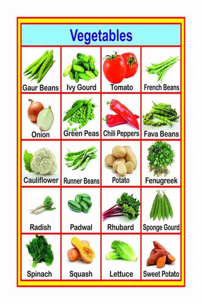 Vegetables Name Chart Poster with Gloss Lamination Paper Print