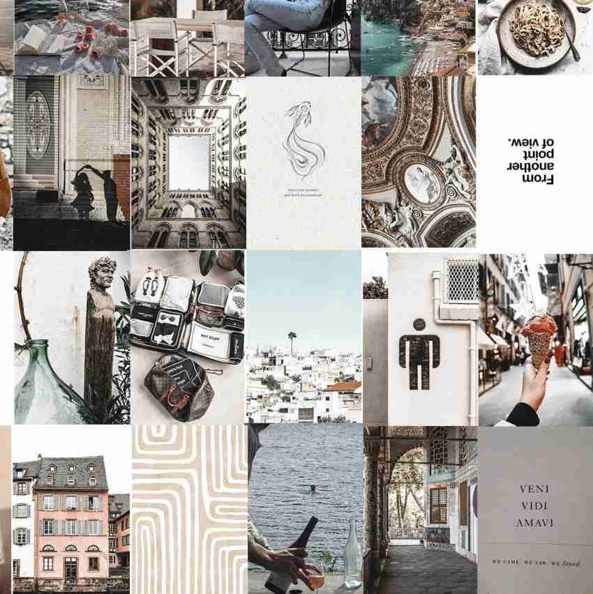 Elaaj Aesthetic Wall Collage Kit, SET OF 60 Neutral Cream Beige Posters,  Self Adhesive, Size 4×6 inches,Glossy Finish