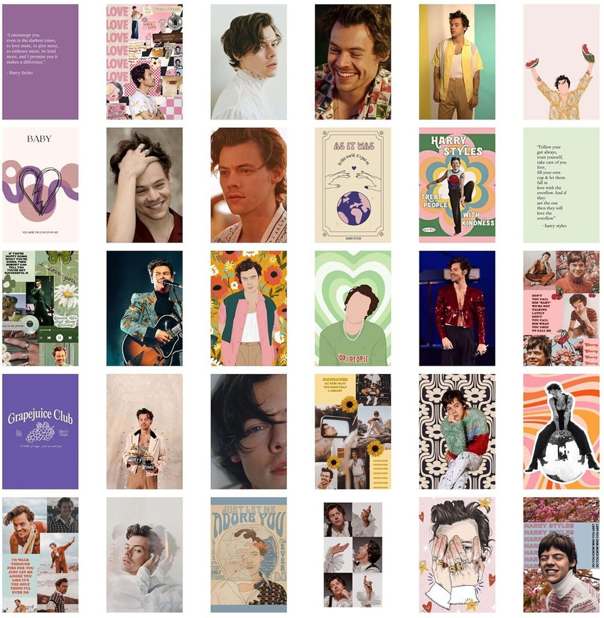 Paper Harry Styles Wall Art Posters Multicolor Printed 10L x 15W cm Set of 30 Wall Collage Kit aesthetic posters Room Decor Photo Collection Posters for Room Decoration Fine Art