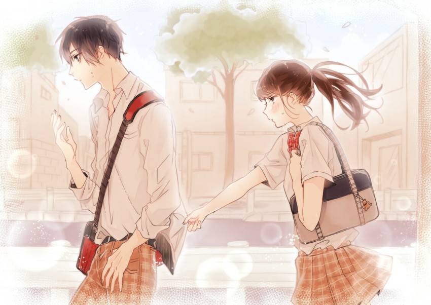 cute anime couple holding hands