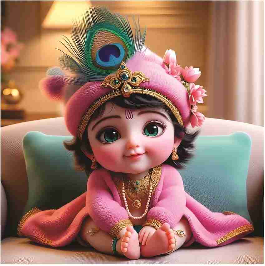 AnaBiaDecor Baby Bal Krishna In Pink Dress God Wall Poster for Pooja Room Livingroom Bedroom Office Kidsroom Size 45 CM x 45 CM Vinyl AnaBia Decor posters Religious posters