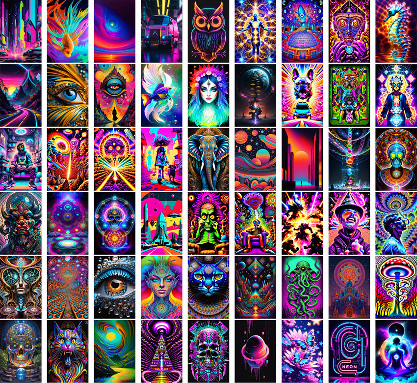 Psychedelic Posters Trippy Room Decor Wall Stickers Psychedelic Room Decor Poster 54 Pcs Pack Set 4x6 Inch 300 Gsm Trippy Posters For Room Aesthetic Room Decor Paper