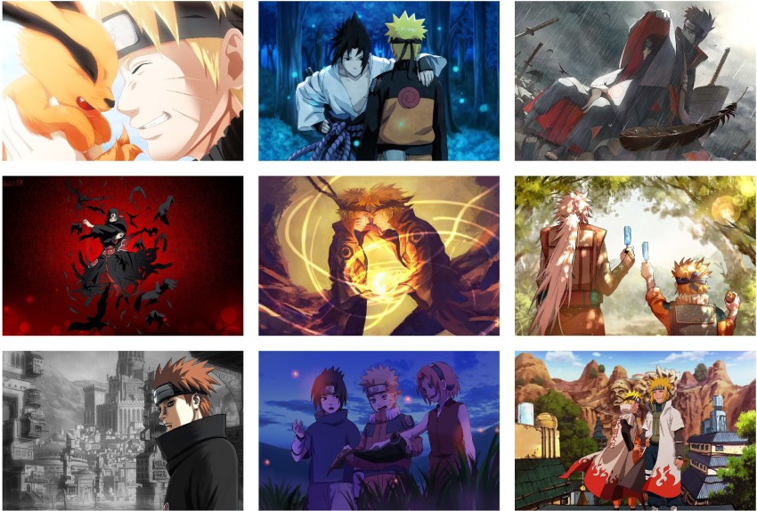 NARUTO ANIME WALL POSTER, PACK OF 18 wall collage kit, ANIME WALL COLLAGE6  * 4 inches, Naruto Uzumaki, Sasuke Uchiha