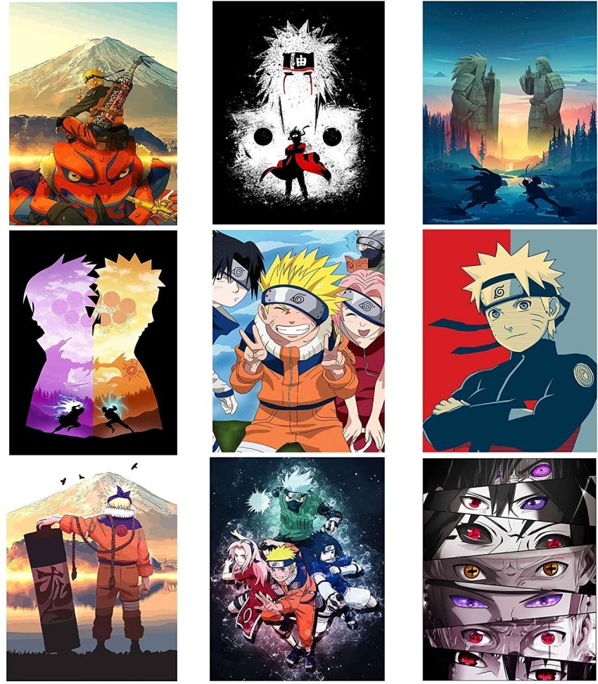 Naruto Anime Posters Glossy- HD+ Photos Self Adhesive- Room Decor-9X12 Inch  (Size-A4) Paper Wall Poster, Naruto Anime Posters- Exclusive Prints Pack Of  9 (Multi Color) Fine Art Print - Animation & Cartoons