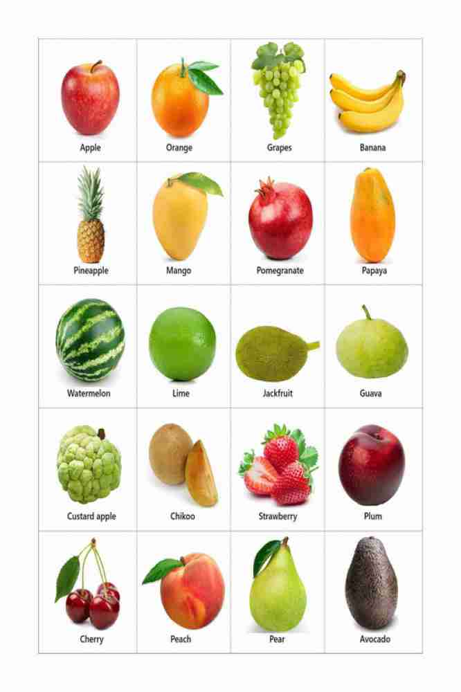 Fruits Name Chart Poster with Gloss Lamination Paper Print