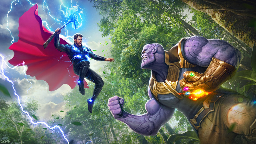 Thor vs Thanos fight scene printed poster | wall HD printed poster  |(12×18inch) Glass poster , rolled Photographic Paper - Comics, Movies  posters in India - Buy art, film, design, movie, music,