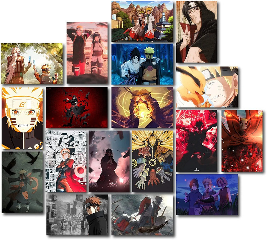 NARUTO ANIME WALL POSTER, PACK OF 18 wall collage kit, ANIME WALL COLLAGE6  * 4 inches, Naruto Uzumaki, Sasuke Uchiha