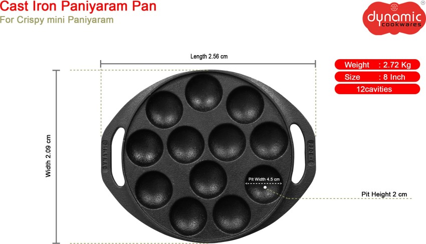 Cast Iron Paniyarakkal With Lid, Paniyaram Pan 12 Pits