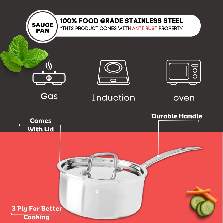 Stainless Steel Saucepan With Lid, Triply Stainless Steel Heavy Bottom  Saucier Pot Patila Cookware