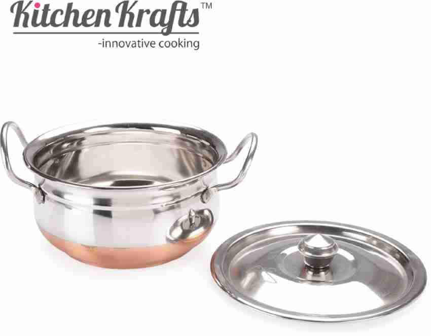 2 Pcs Copper Bottom Stainless Steel Kadahi for Cooking / Frying 7.5 & 10  #48102