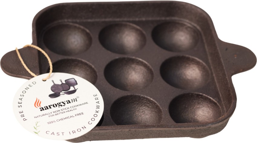 Aarogyam Pre-seasoned Cast Iron Paniyaram Pan, 12 Cavity