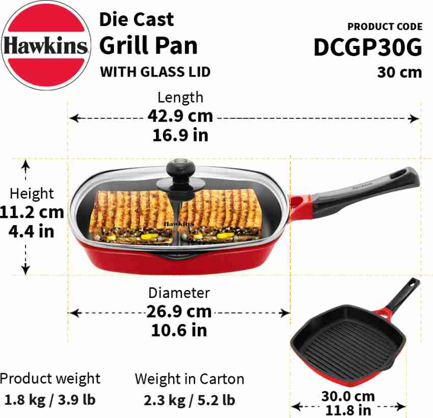 Hawkins Die-Cast Glass (DCGP30G) Grill Pan 30 cm diameter with Lid 3 L  capacity Price in India - Buy Hawkins Die-Cast Glass (DCGP30G) Grill Pan 30  cm diameter with Lid 3 L